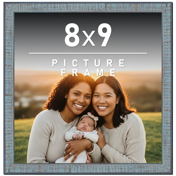 8x9 Frame Rustic Sky Blue Solid Wood Picture Frame | 0.75 Inch Moulding Width |Includes UV Acrylic