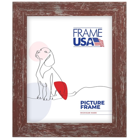 8x9 Picture Frame, Red American Barn Narrow Style 26–1604, 1.25 Inch MDF with Glass, Wall Display