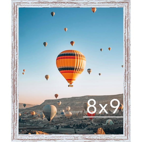 8x9 Picture Frame Rustic White for Wall Hanging or Tabletop, Wall Mounting Horizontally or Vertically, 8 x 9 Wall Gallery Poster Photo Frame with Shatter Resistant Plastic Plexiglass, Rustic White