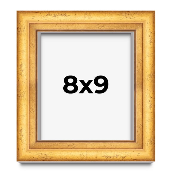 8x9 Shadow Box Frame Gold | 1.75 Inches Deep Real Wood Traditional Shadowbox Display Frame | UV