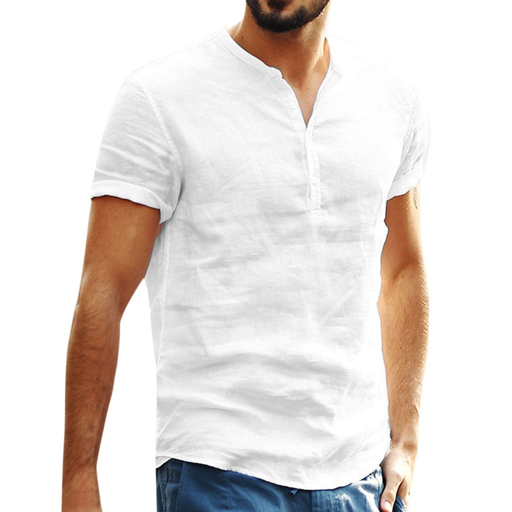 8xl Dress Shirt Men s Baggy Cotton Linen Soid Color Short Sleeve Retro T Shirts Tops Blouse Cuffing Season Shirt
