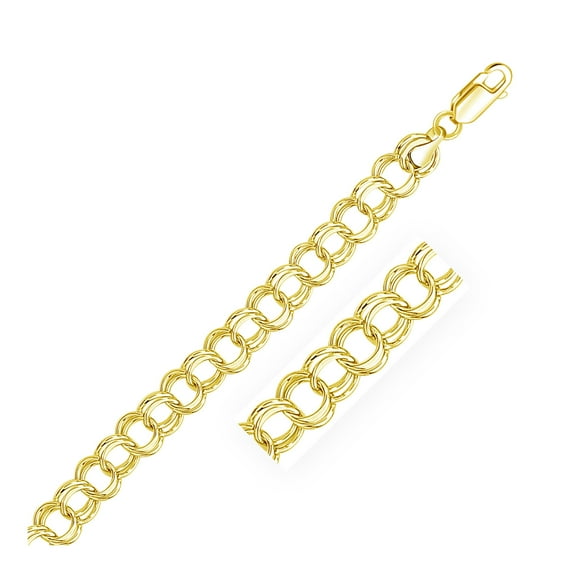 9.0 mm 14k Yellow Gold Solid Double Link Charm Bracelet 7 in