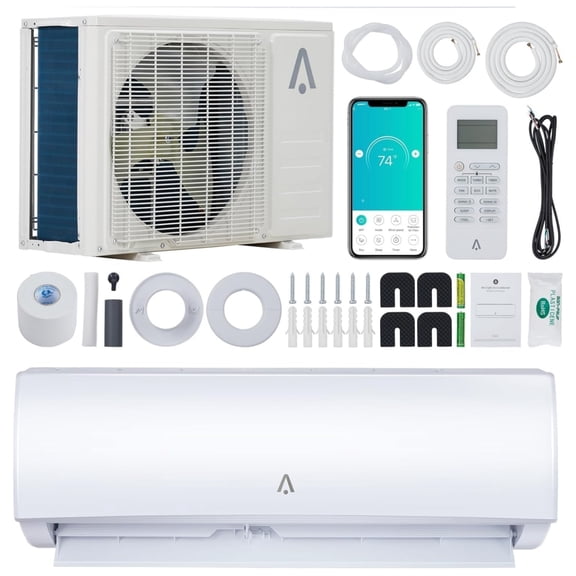 9,000 BTU Energy-Efficient Mini Split Air Conditioner & Heat Pump, 19 SEER2 Inverter AC System with WiFi, Quiet Operation, 115v, Remote Control & Easy Installation Kit for 450 Sq.ft Rooms