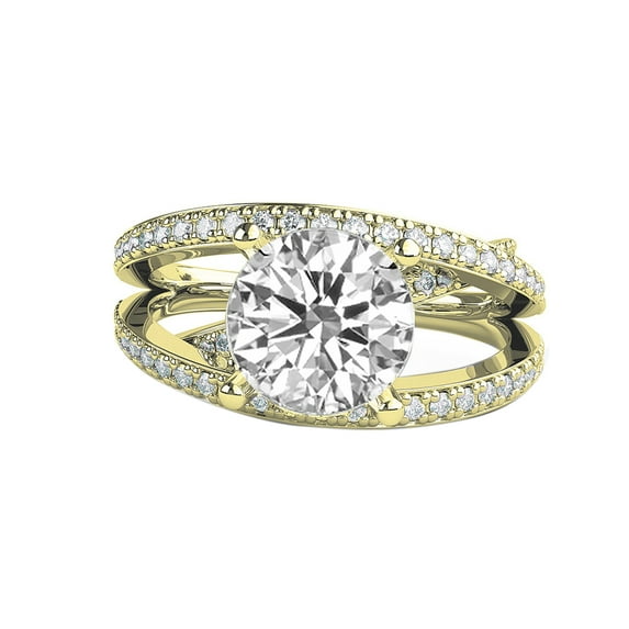 9.00MM D-F VS Moissanite Engagement Ring With Diamonds (2.26 ct Moissanite Weight, 3.2 ctw dew) Multi Band 3 bands 14K Gold