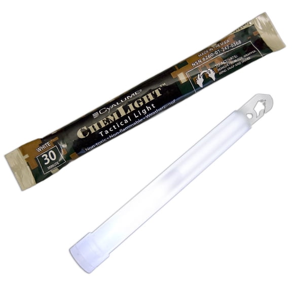 - 9-03680 ChemLight Military Grade Chemical Light Sticks  30 Minute Duration Provide Inten Light, Ideal as Emergency or Safety Lights and Much More, Standard Issue for U.S. Personnel White, 6 Long