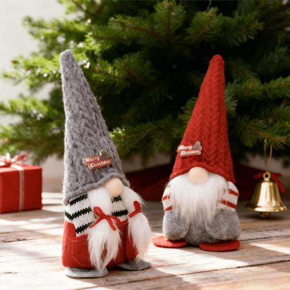 9.05" Christmas Gnomes Plush Decorations, 2 PCS Holiday Gnomes Figurines, Handmade Scandinavian Tomte, Christmas Ornaments for Home Office Decor