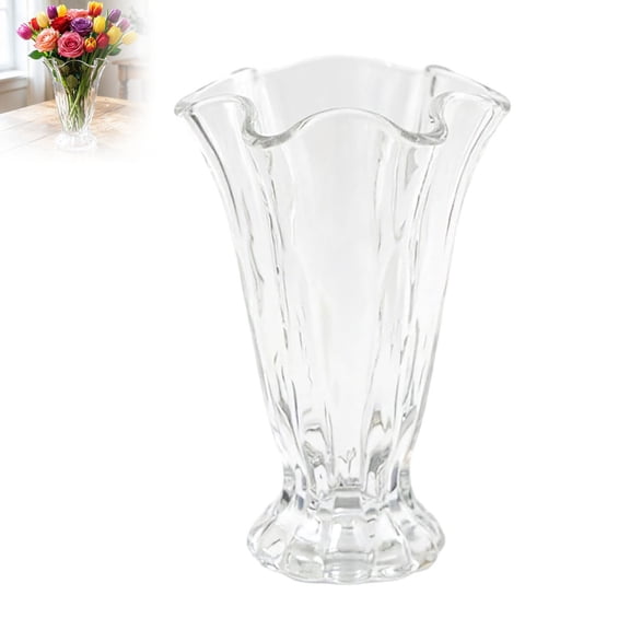 9.05IN Modern Glass Flower Vase With Petal Edge Decorative Clear Ceramic Glazed Vase For Wedding Living Room Dining Table
