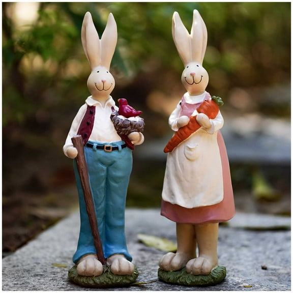 "DurableDelights Easter Bunny Resin Decorative Figurine Set, 9.06"" H, 2 PCS"