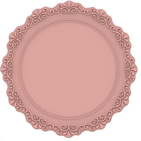 9.06 Inch Luxurious Silicone Placemat with Lace Flower Design, Round Silicone Table Mat, Food Grade Silicone Pad, Heat Resistant Insulation Pad, Washable Dinning Table Pad, (Smoke Pink)