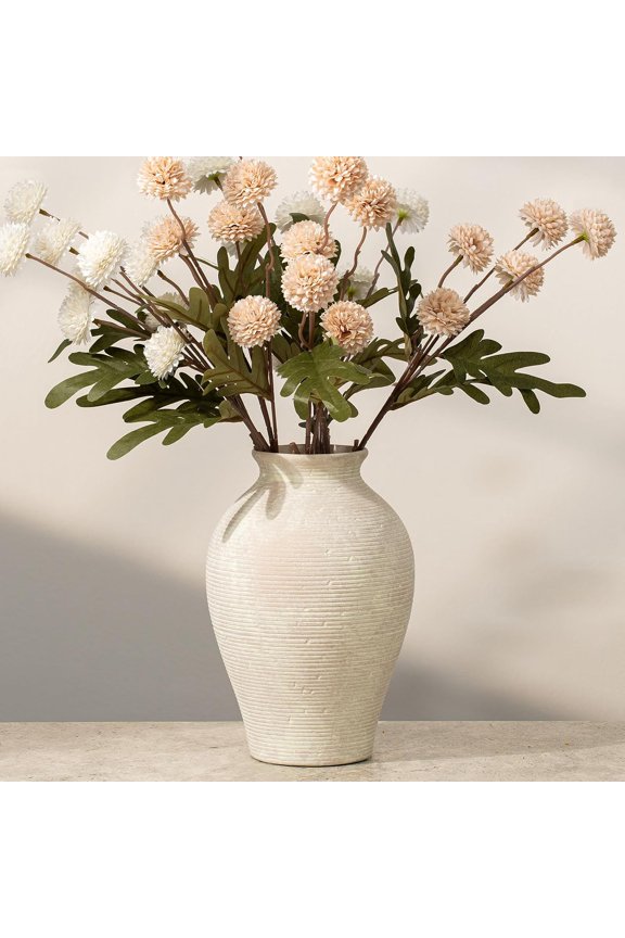 9.06 Inch Tall Vintage Ceramic Flower Vase, Rustic Farmhouse Vase for Home Decor, Distressed Decorative Terracotta Table Centerpiece Living Room Bathroom Bedroom (Off White-9.06'')
