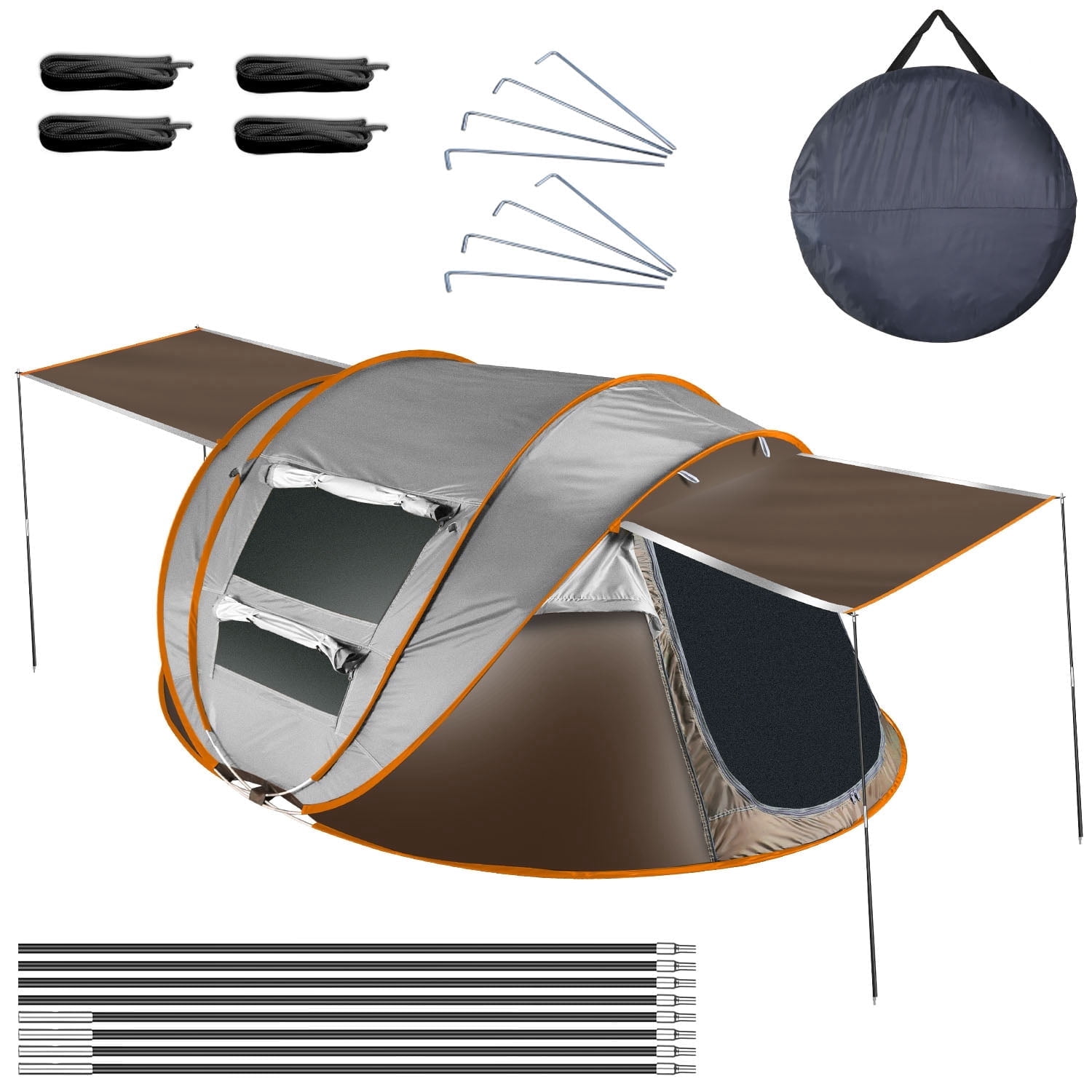 TeqHome 5-8 Person Waterproof Instant Tents for Camping 4 Mosquito Net Windows Lightweight Pop Up Tent for Camping Weekend Climbing Khaki