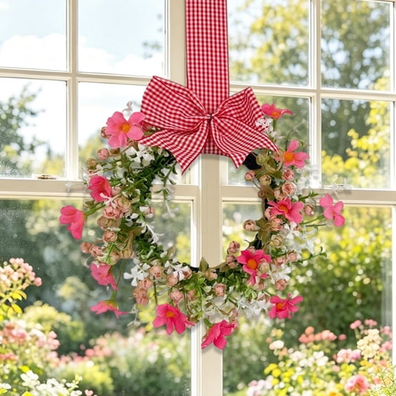 9.06in Multicolor Daisy Spring Wreath Artificial Wall Hanging Window Home Farmhouse Decor