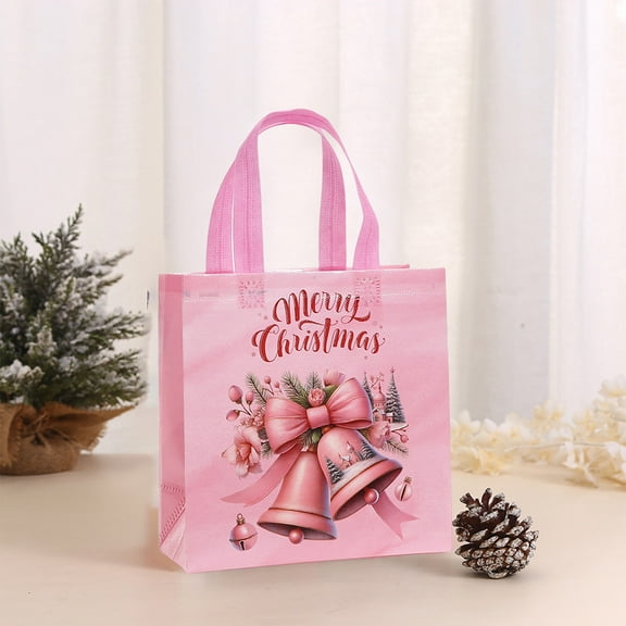 9.06x8.66in Reusable Non-Woven Christmas Handbag, Festive Print Gift Packaging Bag with Sturdy Handle, Multicolor Holiday Shopping Bag for Small Gifts Candies, Christmas Tree Decor & Storage