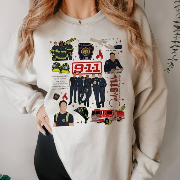 9-1-1 Television Show Sweatshirt | Evan Buckley | Bobby Nash | Movie Tee | 911 Movie Shirt | American TV Series,Sand color,size 3XL