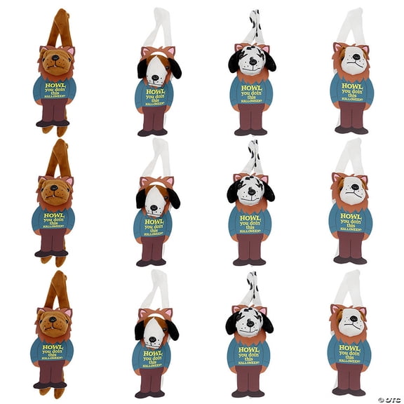 9 1/2" 10 1/2" Halloween Stuffed Long-Arm Dogs with Handout Card for 12