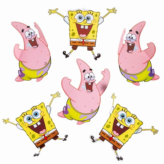 9 1/2" 12 1/2" 3D SpongeBob SquarePants Character Plastic Hanging Decorations 6 Pc.
