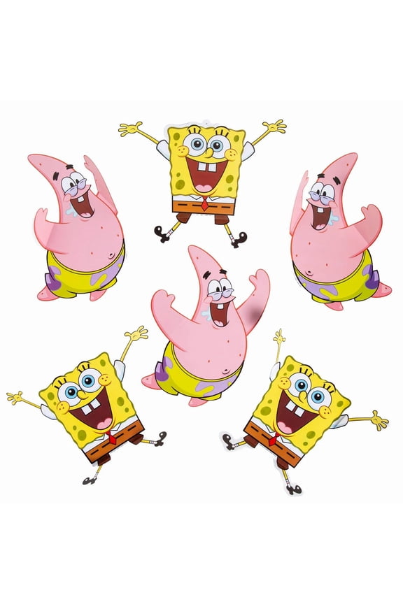 9 1/2" 12 1/2" 3D SpongeBob SquarePants Character Plastic Hanging Decorations 6 Pc.