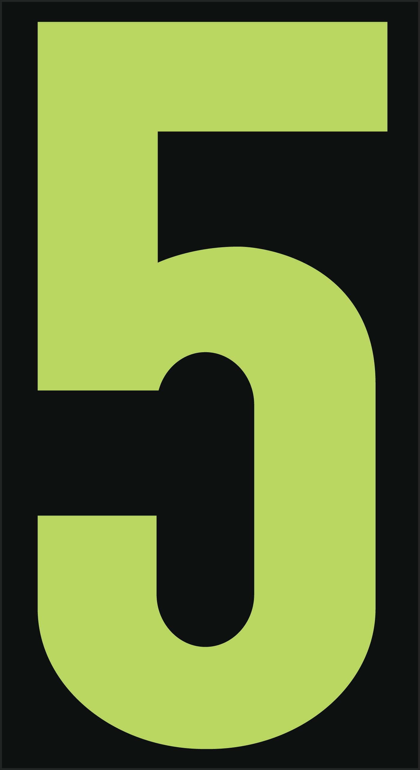 9 1/2" Windshield Numbers And Symbols - Neon Green/Black - "5" - 5 1/4ʺW x 9 1/2ʺH - Pack of 12