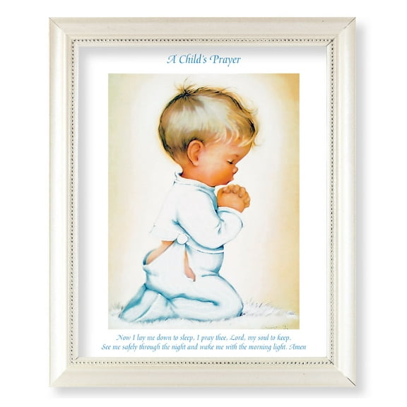 9 1/2" x 11 1/2" White Pearlescent Frame with an 8" x 10" Praying Boy Print