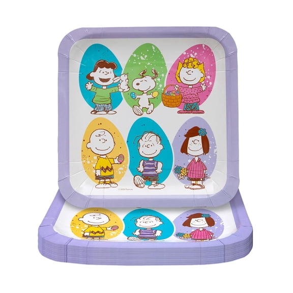 9 1/4" Peanuts Easter Egg Character Square Disposable Paper Dinner Plates 24 Ct.