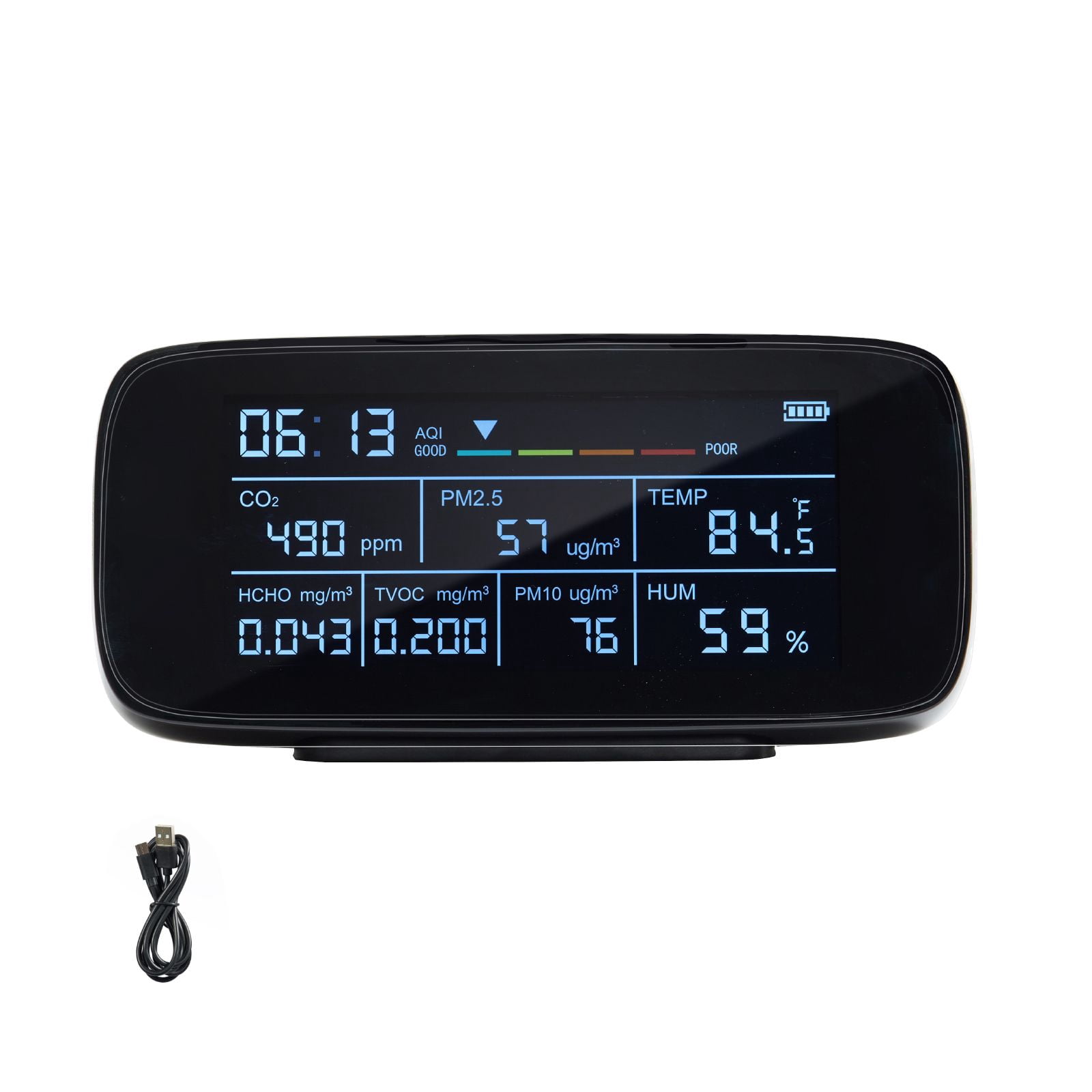9 in 1 Air Quality Monitor Indoor CO2 Detector with PM2.5 PM1.0 PM10 TVOC HCHO AQI Temperature Humidity Display, Portable Rechargeable Air Tester for Home Office Car Classroom Bedroom