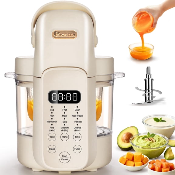 IAGREEA 9 in 1 Baby Food Maker, Auto Glass Baby Food Processor Steamer Puree Blender, One Step Cook Grinding, 3 Stage, Touch Screen Control, Multifunctional Blender with 24h Timer, Dishwasher Safety