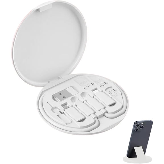 9 in 1 Cable Case USB Adapter Cable Conversion Storage Box USB Type C to Micro USB/Lightning/USB A Cable Data Transfer Tool Contains Sim Card Slot Tray Eject Pin Use as Phone Holder (White)