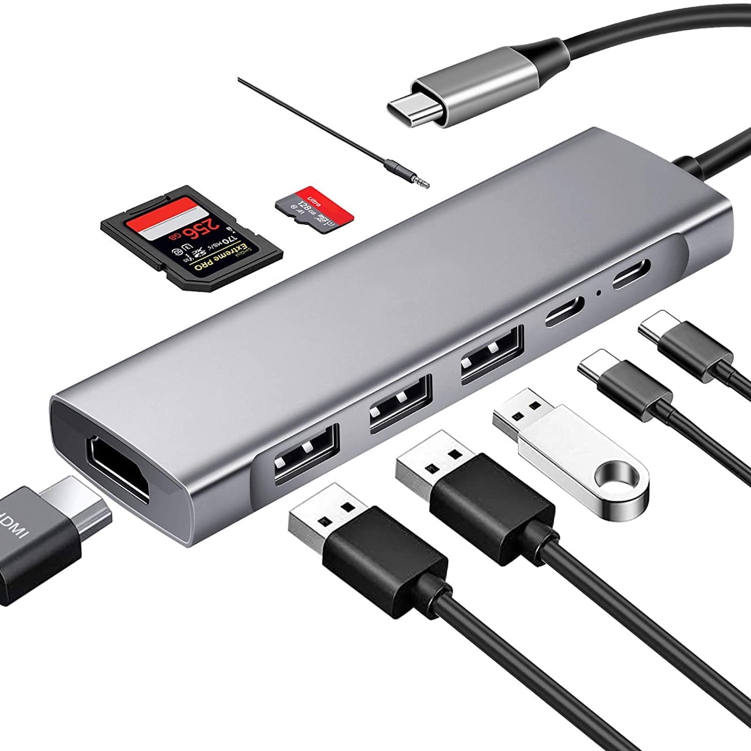 Betrusami 9 in 1 Docking Station 4K 30Hz to HDMI Laptop Docking Station, Retail Packaging with USB-C Data Port, 3 USB 3.0 Ports, MicroSD/TF, 3.5mm Audio, 1 Count