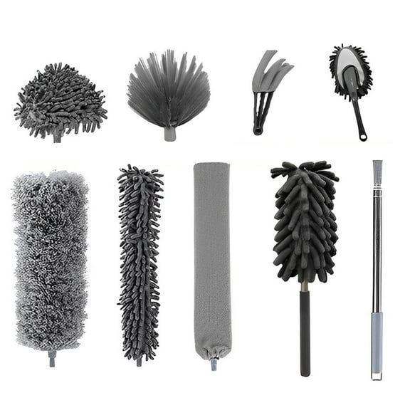 9 in 1 Microfiber Duster Set: High Reach Feather Duster with 100" Extension Pole, Bendable, Washable for Cleaning Ceiling Fans, Furniture & Cars - Includes Kit and Duster Refills