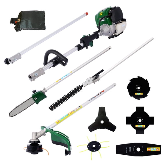 9 in 1 Multi-Functional Trimming Tool, 38CC 4 stroke Garden Tool System with Gas Pole Saw, Hedge Trimmer, Grass Trimmer, and Brush Cutter EPA Compliant,