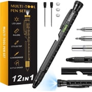 Multitool Pen for Men, Stocking Stuffers Birthday Personalized Gifts with LED Light, Ruler & Screwdriver