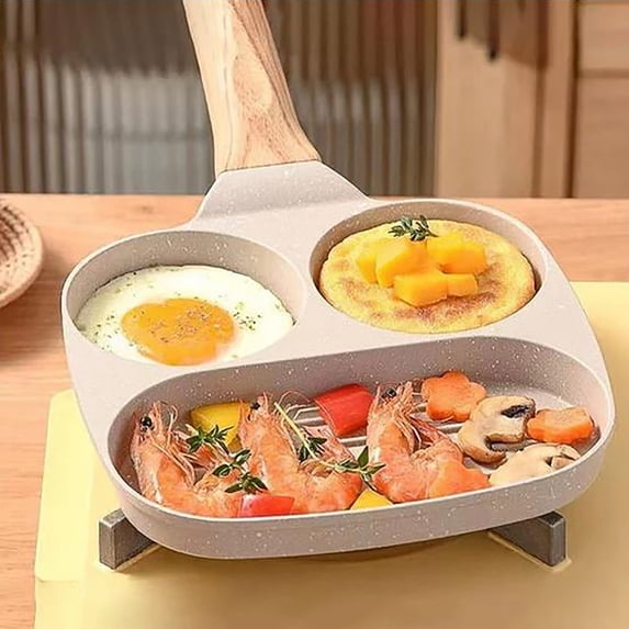 "9.1" Nonstick Square Grill Pan - 3-Section Breakfast Skillet, Die-Cast Aluminum, Free from PFOA/PFOS/APEO, Compatible with Induction, Gas, Electric & Ceramic Cooktops"