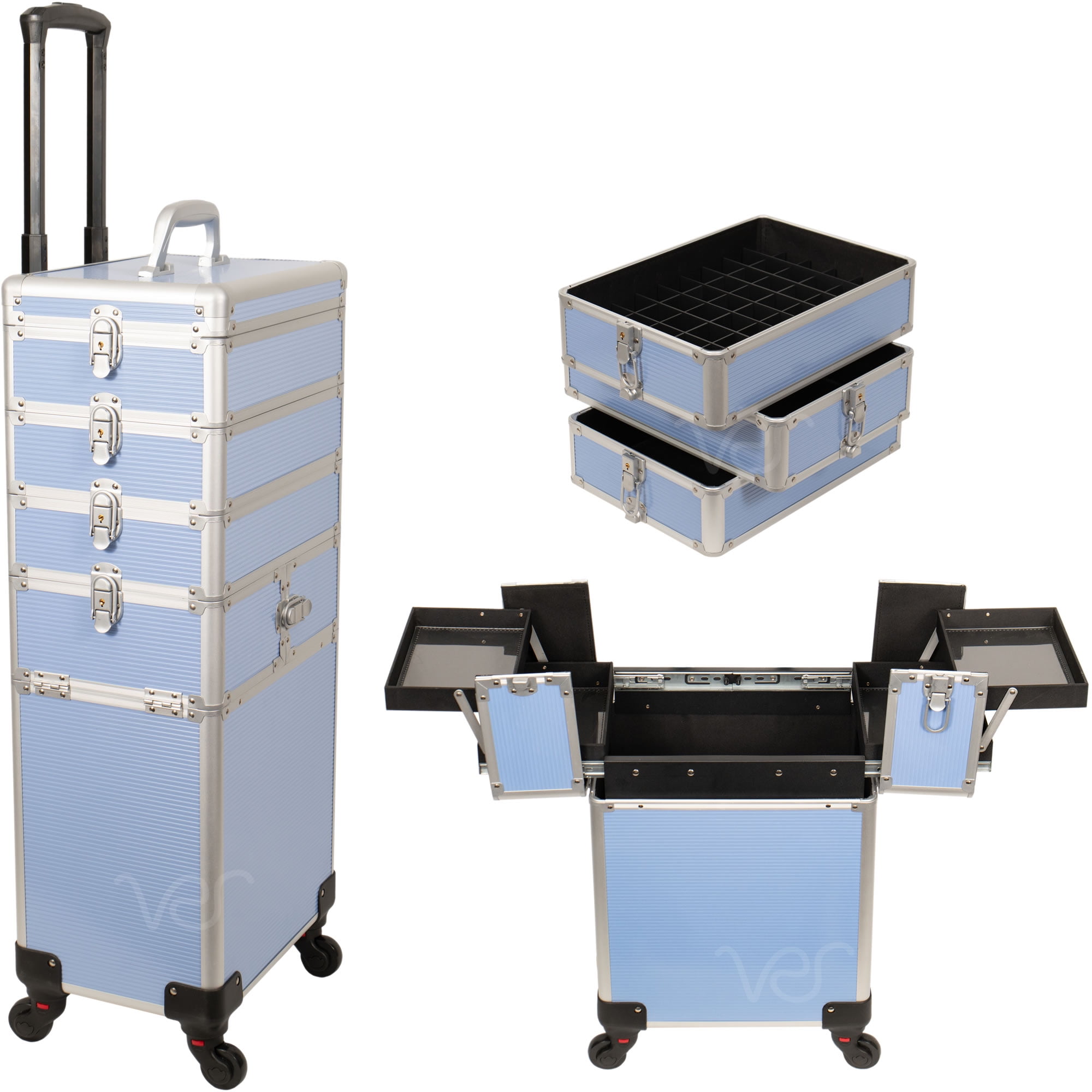 9 in 1 Professional Aluminum Interchangeable Rolling Makeup Train Case
