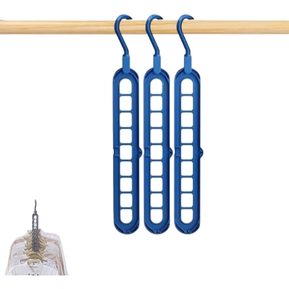 9 in 1 Smart Hanger Pro, Upgrade Space Saving Hanger, 9 Holes Rotate Anti-Skid Folding Hangers with Multifunction Space, for Flats, Universities, and Halls of Residence (Blue-1PC)