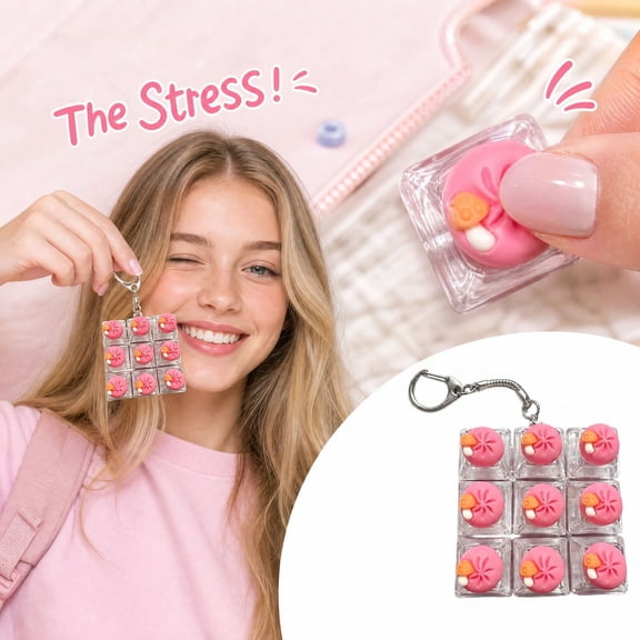 9 in 1 Sound Keyboard Fidget Toy Clicky ASMR Button Keychain with Metal Clip Cute Dumpling Shaped Stress Relief Gadget for Anxiety Focus Boost at Work School Travel