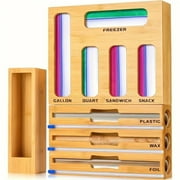 9 in 1 Storage Bag Organizer For Kitchen Drawer Combo, Bamboo Foil And Plastic Wrap With Cutter, Organizers Compatible Gallon, Quart, Sandwich Snack Size, Birthday Gifts, New Year Gift