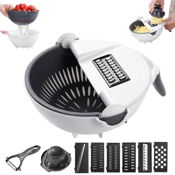 9 In 1 Vegetable Cutter with Drain Basket, 9 In 1 Multifunctional Vegetable Slicer, Portable Chopper Grater for kitchen, 6 Different Blades for slicing, Shredding and Cutting