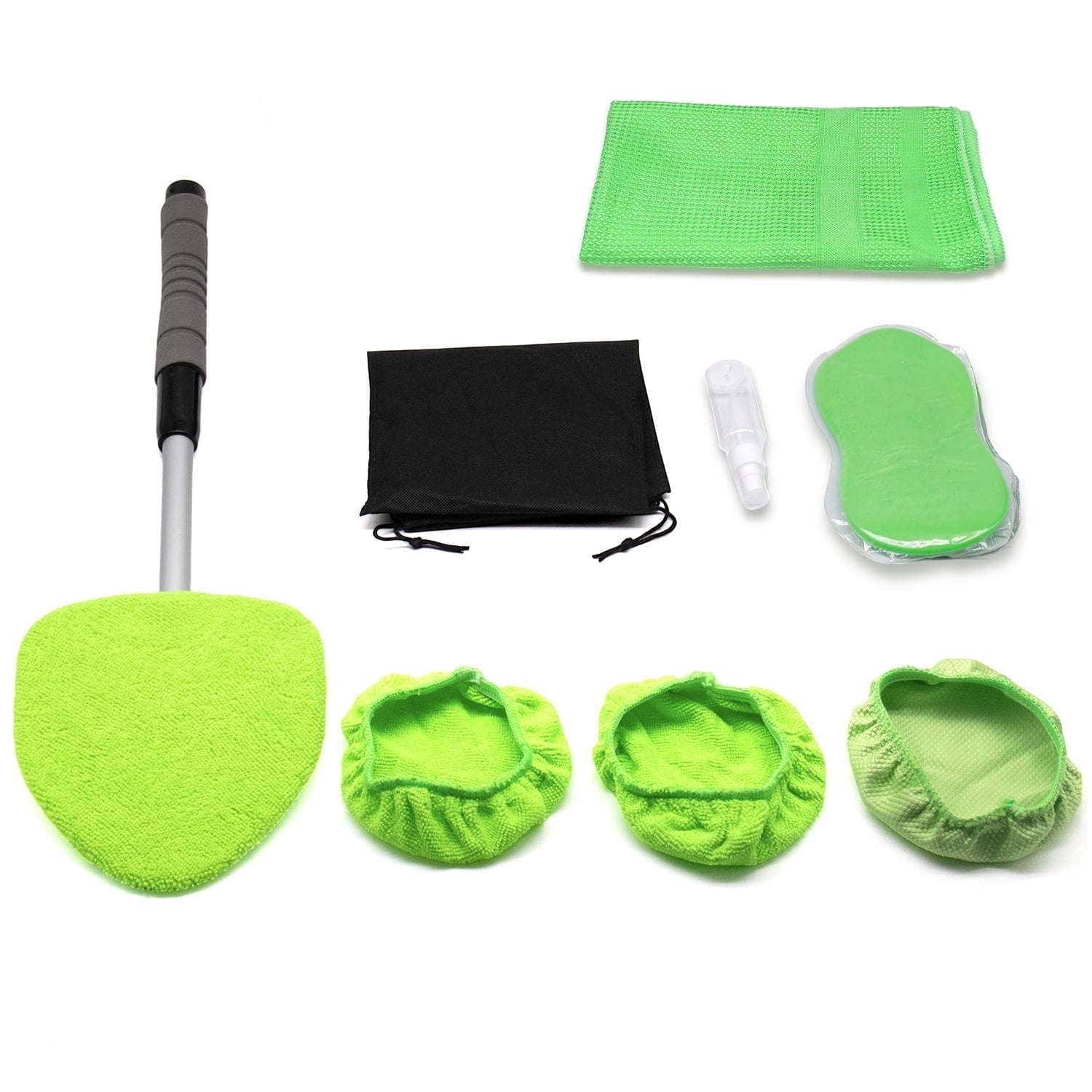 9 in 1 Window Cleaning Kit Car Interior Exterior Detailing Tool with Windshield Cleaner Extendable Handle 4 Microfiber Pads for Auto Truck SUV RV Home