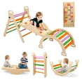 thumbnail image 1 of 9 In 1 Wooden Triangle Set, Foldable Baby Climbing Toys, Indoor Playground Climbing Set with Arch, Triangle, Pinball Game and Seesaw, Toddler Climbing Gym (Colorful), 1 of 9