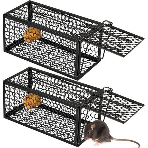 9.1 x 4.5 x 4.5 Inches Live Animal Mouse Voles Hamsters Live Cage Rat Cage for Mice@, Easy to Catch and Release, 2 Pcs Humane Rat Trap Chipmunk Rodent Mouse Squirrel Trap (Black)#!