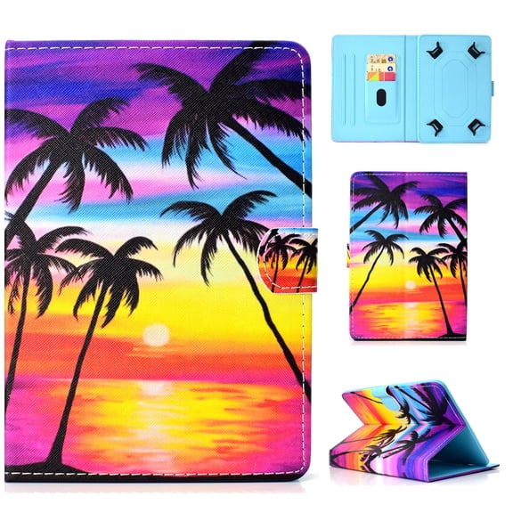 9-10.1 inch Universal Tablet Case, Allytech Slim Folding Multi-angle PU Leather Magnetic Closure Case Cover [Cards Slots] Flip Stand Wallet Protector Case for All 9-10.1 inch Tablet, Coconut Tree