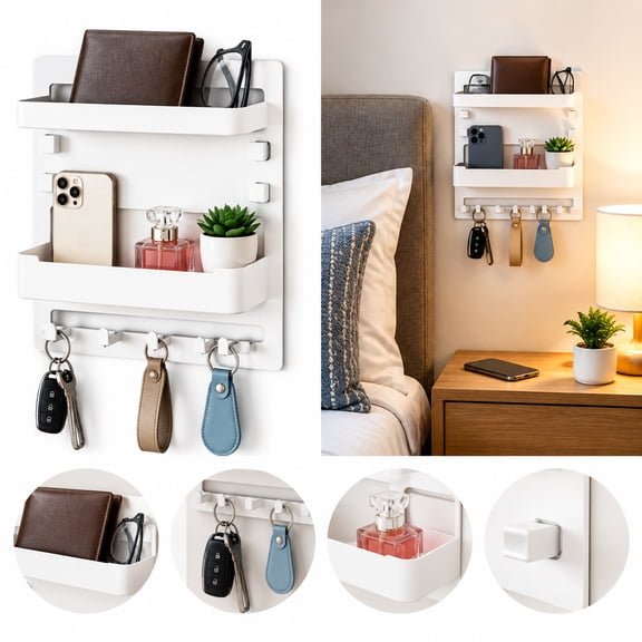 Dorm Room Essentials, Bedside Wall Organizer for Bedroom Storage and Decor