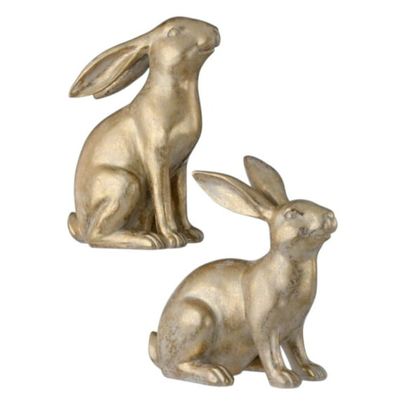 9-10.5" Resin Golden Bunny Set - Elegant Easter & Spring Dcor