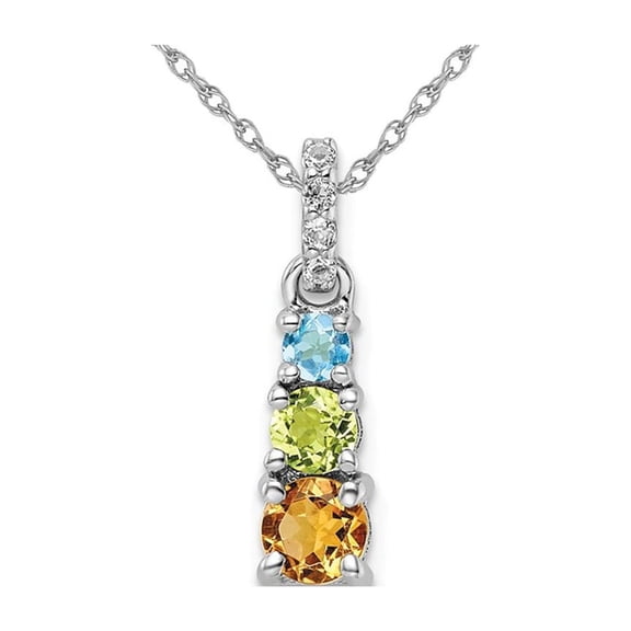 9/10 Carat (Ctw) Blue Topaz, Peridot and Citrine Pendant Necklace in Sterling Silver with Chain for Women