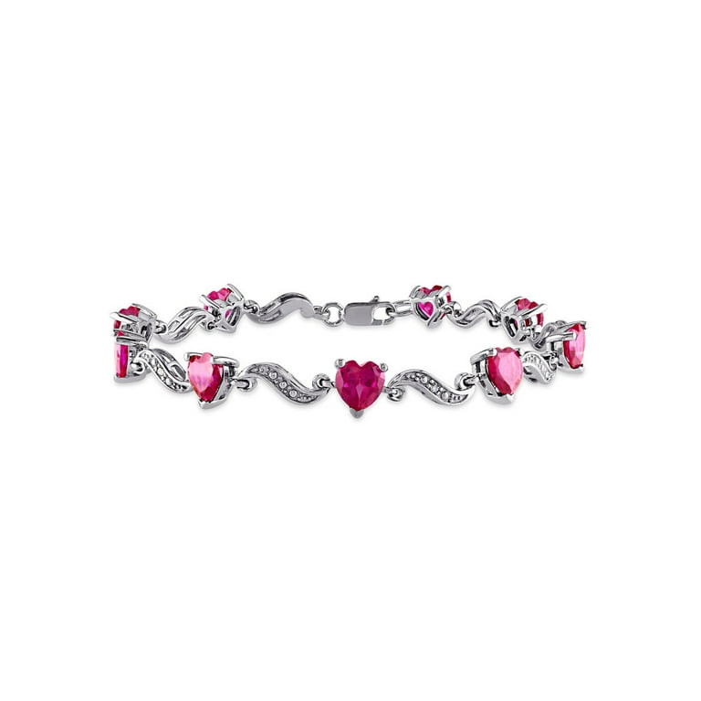 9.10 Carat (Ctw) Lab-Created Ruby Heart Bracelet in Sterling