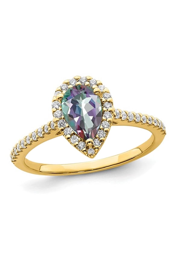 9/10 Carat (Ctw) Mystic Fire Topaz Engagement Ring in 14K Yellow Gold with 1/4 Carat (Ctw) Diamonds for Women