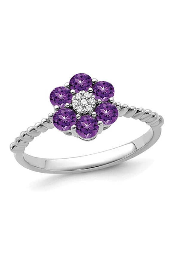 Gem & Harmony 9/10 Carat (Ctw) Natural Amethyst Flower Ring in 14K White Gold for Women