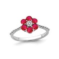 thumbnail image 1 of 9/10 Carat (Ctw) Natural Ruby Flower Ring in 14K White Gold, 1 of 2
