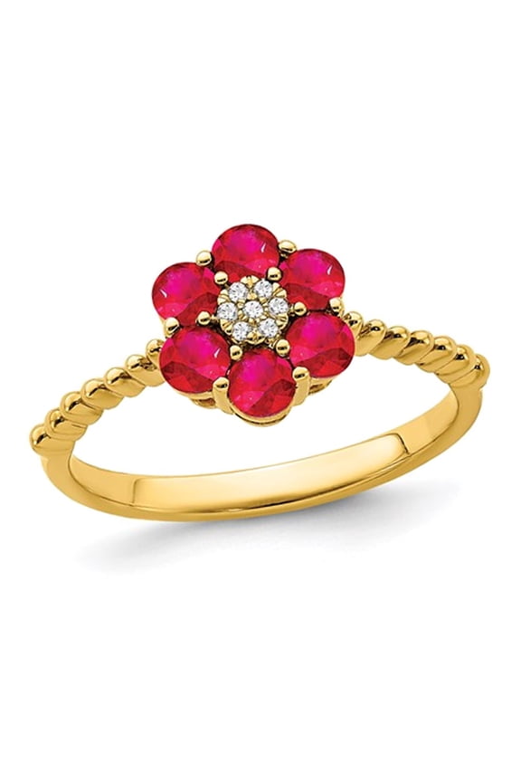Gem & Harmony 9/10 Carat (Ctw) Natural Ruby Flower Ring in 14K Yellow Gold for Women