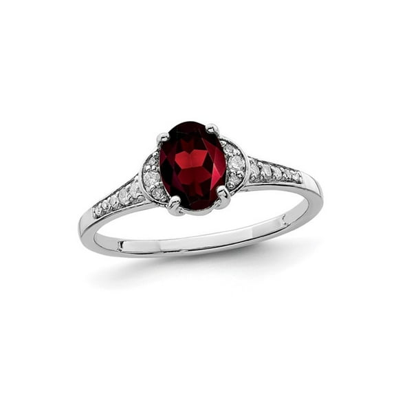 9/10 Carat (Ctw) Oval-Cut Red Garnet Ring in Sterling Silver with Diamonds